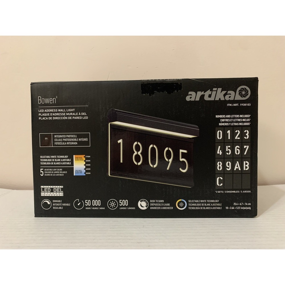 Artika Bowen LED Address Sign Exterior Porch-Light Lantern Sconce Black Headline